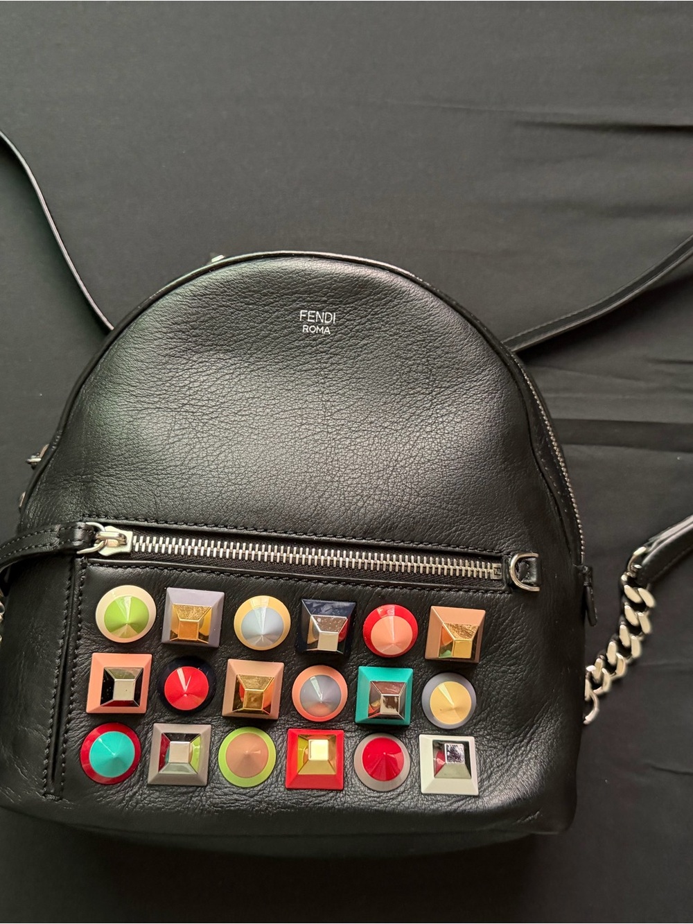 Fendi Black Leather Studded Mini Backpack